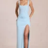 Rochie maxi cu corset din dantelă Zalia, albastru pudră