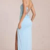 Rochie maxi cu corset din dantelă Zalia, albastru pudră
