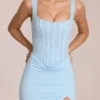 Rochie maxi cu corset din dantelă Zalia, albastru pudră