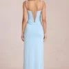Rochie maxi cu corset din dantelă Zalia, albastru pudră