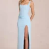 Rochie maxi cu corset din dantelă Zalia, albastru pudră