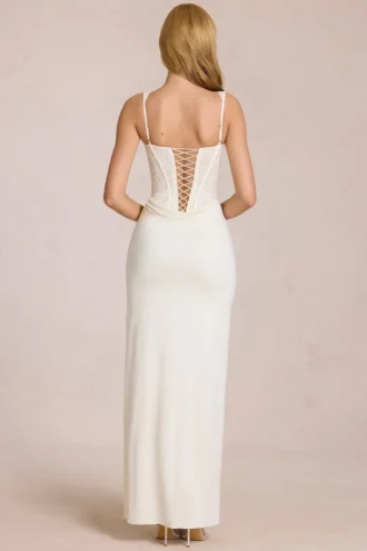 Rochie maxi cu corset din dantelă Zalia, de culoare ivoriu Rochie maxi cu corset din dantelă Zalia, de culoare ivoriu