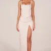Rochie maxi cu corset și decupaj până la coapsă, model Marleigh, culoare ivoriu Rochie maxi cu corset și decupaj până la coapsă, model Marleigh, culoare ivoriu