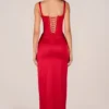 Rochie maxi cu corset și fante până la coapse Marleigh, în culoarea roșu trandafir Rochie maxi cu corset și fante până la coapse Marleigh, în culoarea roșu trandafir