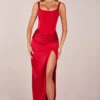 Rochie maxi cu corset și fante până la coapse Marleigh, în culoarea roșu trandafir Rochie maxi cu corset și fante până la coapse Marleigh, în culoarea roșu trandafir