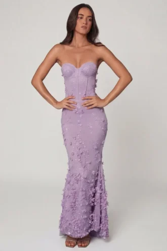 Rochie maxi cu corset și șireturi Amal, în culoarea liliac Rochie maxi cu corset și șireturi Amal, în culoarea liliac