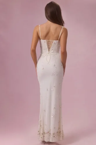 Rochie maxi cu corset și ornamente Primara, culoare ivoriu Rochie maxi cu corset și ornamente Primara, culoare ivoriu