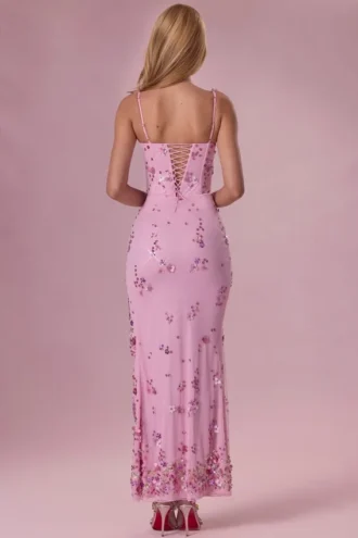 Rochie maxi cu corset și ornamente Primara, roz bomboană Rochie maxi cu corset și ornamente Primara, roz bomboană