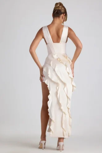 Rochie maxi cu corset și volane Ambrosia, de culoare ivoriu Rochie maxi cu corset și volane Ambrosia, de culoare ivoriu