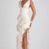 Rochie maxi cu corset și volane Ambrosia, de culoare ivoriu Rochie maxi cu corset și volane Ambrosia, de culoare ivoriu