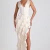 Rochie maxi cu corset și volane Ambrosia, de culoare ivoriu Rochie maxi cu corset și volane Ambrosia, de culoare ivoriu