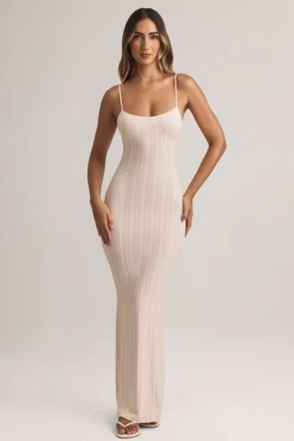 Rochie Maxi cu decolteu rotund și bretele Salma din modal, cu imprimeu în dungi Rochie Maxi cu decolteu rotund și bretele Salma din modal, cu imprimeu în dungi