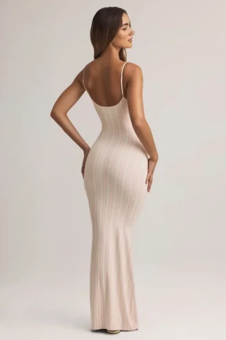 Rochie Maxi cu decolteu rotund și bretele Salma din modal, cu imprimeu în dungi Rochie Maxi cu decolteu rotund și bretele Salma din modal, cu imprimeu în dungi