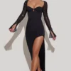 Rochie maxi cu decupaj lateral și ornamente San Marino, negru Rochie maxi cu decupaj lateral și ornamente San Marino, negru