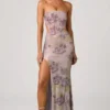 Rochie maxi cu decupaje și coadă de pește, cu ornamente, model Lucienne, în culoarea liliac Rochie maxi cu decupaje și coadă de pește, cu ornamente, model Lucienne, în culoarea liliac