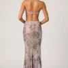 Rochie maxi cu decupaje și coadă de pește, cu ornamente, model Lucienne, în culoarea liliac Rochie maxi cu decupaje și coadă de pește, cu ornamente, model Lucienne, în culoarea liliac