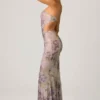 Rochie maxi cu decupaje și coadă de pește, cu ornamente, model Lucienne, în culoarea liliac Rochie maxi cu decupaje și coadă de pește, cu ornamente, model Lucienne, în culoarea liliac