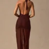 Rochie maxi cu decupaje și gât halter Caicos, culoare maro espresso Rochie maxi cu decupaje și gât halter Caicos, culoare maro espresso