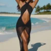 Rochie maxi cu decupaje și gât halter Caicos, negru