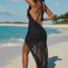 Rochie maxi cu decupaje și gât halter Caicos, negru