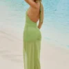 Rochie maxi cu decupaje și gât halter Caicos, verde măslin Rochie maxi cu decupaje și gât halter Caicos, verde măslin
