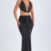 Rochie maxi cu decupaje și gât halter Omarosa, detalii metalice, negru Rochie maxi cu decupaje și gât halter Omarosa, detalii metalice, negru