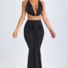 Rochie maxi cu decupaje și gât halter Omarosa, detalii metalice, negru Rochie maxi cu decupaje și gât halter Omarosa, detalii metalice, negru