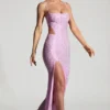 Rochie maxi cu decupaje și ornamente Lucienne, în nuanța roz bujor Rochie maxi cu decupaje și ornamente Lucienne, în nuanța roz bujor
