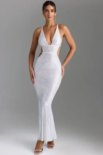 Rochie maxi cu decupaje și spate decupat Magdalena, alb