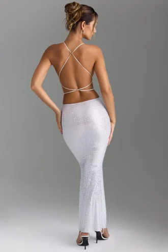Rochie maxi cu decupaje și spate decupat Magdalena, alb