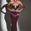 Rochie Maxi cu gât halter din catifea Adriana, culoare vin Rochie Maxi cu gât halter din catifea Adriana, culoare vin