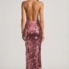 Rochie maxi cu gât halter și paiete Nolira, roz Rochie maxi cu gât halter și paiete Nolira, roz