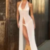Rochie Maxi cu gât în V Coralie, alb Rochie Maxi cu gât în V Coralie, alb