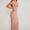 Rochie maxi cu guler cowl și bretele, model Palermo, în bej Rochie maxi cu guler cowl și bretele, model Palermo, în bej