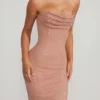 Rochie maxi cu guler cowl și bretele, model Palermo, în bej Rochie maxi cu guler cowl și bretele, model Palermo, în bej