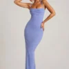 Rochie maxi cu guler cowl și ornamente Monte Carlo, albastru pudră Rochie maxi cu guler cowl și ornamente Monte Carlo, albastru pudră