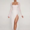 Rochie Maxi cu guler înalt și ornamente Champel, culoare ivoriu Rochie Maxi cu guler înalt și ornamente Champel, culoare ivoriu