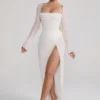 Rochie Maxi cu guler înalt și ornamente Champel, culoare ivoriu Rochie Maxi cu guler înalt și ornamente Champel, culoare ivoriu