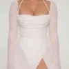 Rochie Maxi cu guler înalt și ornamente Champel, culoare ivoriu Rochie Maxi cu guler înalt și ornamente Champel, culoare ivoriu