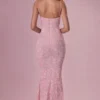 Rochie Maxi cu guler pătrat și ornamente Valora, în roz pudrat