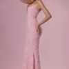 Rochie Maxi cu guler pătrat și ornamente Valora, în roz pudrat