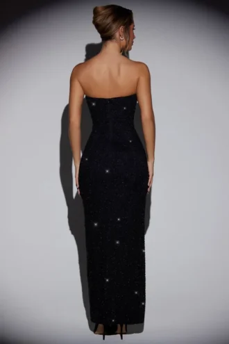 Rochie maxi cu guler tip cowl și decorațiuni La Rochette, negru