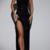 Rochie maxi cu guler tip cowl și decorațiuni La Rochette, negru Rochie maxi cu guler tip cowl și decorațiuni La Rochette, negru