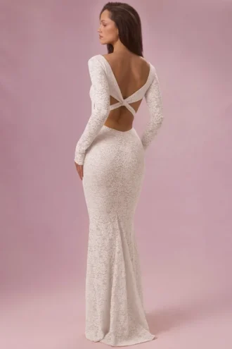 Rochie maxi cu mâneci lungi din dantelă Isolde, culoare ivoriu Rochie maxi cu mâneci lungi din dantelă Isolde, culoare ivoriu