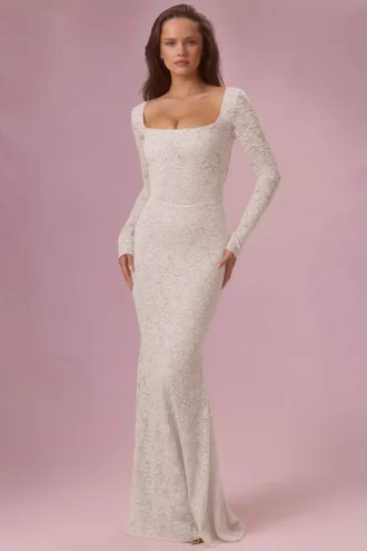 Rochie maxi cu mâneci lungi din dantelă Isolde, culoare ivoriu Rochie maxi cu mâneci lungi din dantelă Isolde, culoare ivoriu