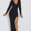 Rochie maxi cu mâneci lungi și decolteu adânc Marcela Modal, negru Rochie maxi cu mâneci lungi și decolteu adânc Marcela Modal, negru