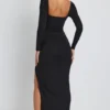 Rochie maxi cu mâneci lungi și decolteu adânc Marcela Modal, negru Rochie maxi cu mâneci lungi și decolteu adânc Marcela Modal, negru