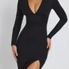 Rochie maxi cu mâneci lungi și decolteu adânc Marcela Modal, negru Rochie maxi cu mâneci lungi și decolteu adânc Marcela Modal, negru