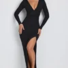 Rochie maxi cu mâneci lungi și decolteu adânc Marcela Modal, negru Rochie maxi cu mâneci lungi și decolteu adânc Marcela Modal, negru