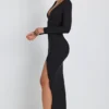 Rochie maxi cu mâneci lungi și decolteu adânc Marcela Modal, negru Rochie maxi cu mâneci lungi și decolteu adânc Marcela Modal, negru